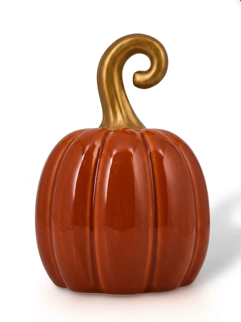 Medium Round Ceramic Pumpkin Tabletop Decor Burnt Orange & Gold  - Target